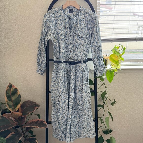 Vintage Liz Claiborne Blue Floral Peasant Long Sleeve Midi Dress Size Petite M - Picture 4 of 12